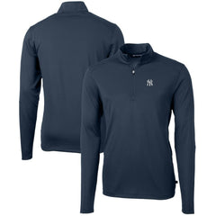 New York Yankees Cutter & Buck Virtue Eco Pique Recycled Quarter-Zip Pullover Top - Navy