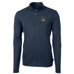 Milwaukee Brewers Cutter & Buck Virtue Eco Pique Recycled Quarter-Zip Pullover Top - Navy