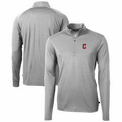 Cleveland Guardians Cutter & Buck Virtue Eco Pique Recycled Quarter-Zip Pullover Top - Gray