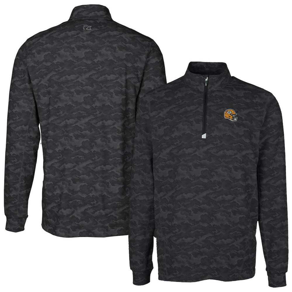 NFL Green Bay Packers Cutter & Buck Helmet Traverse Camo Print Stretch Quarter-Zip Pullover Top