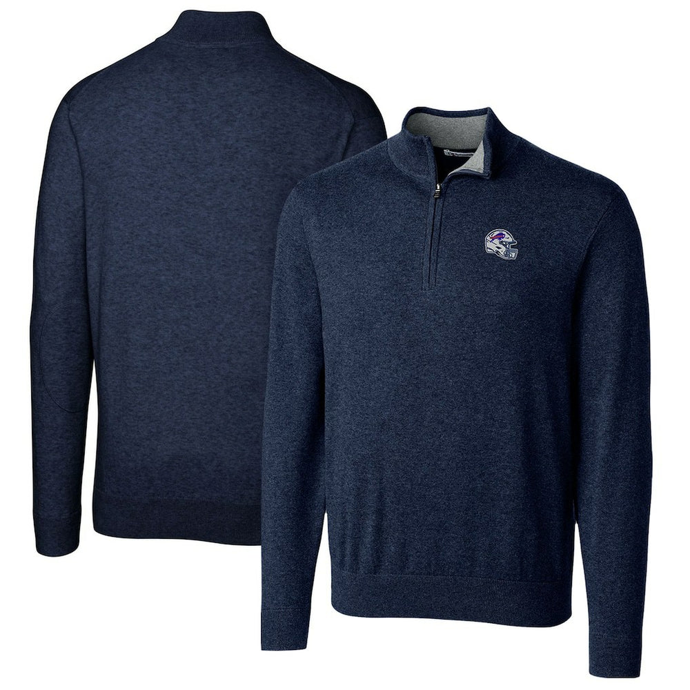 NFL Buffalo Bills Cutter & Buck Helmet Lakemont Tri-Blend Quarter-Zip Pullover Sweater