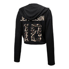 NFL Minnesota Vikings Justin Jefferson Majestic Threads Women's Leopard Player Name & Number Long Sleeve Cropped Hoodie