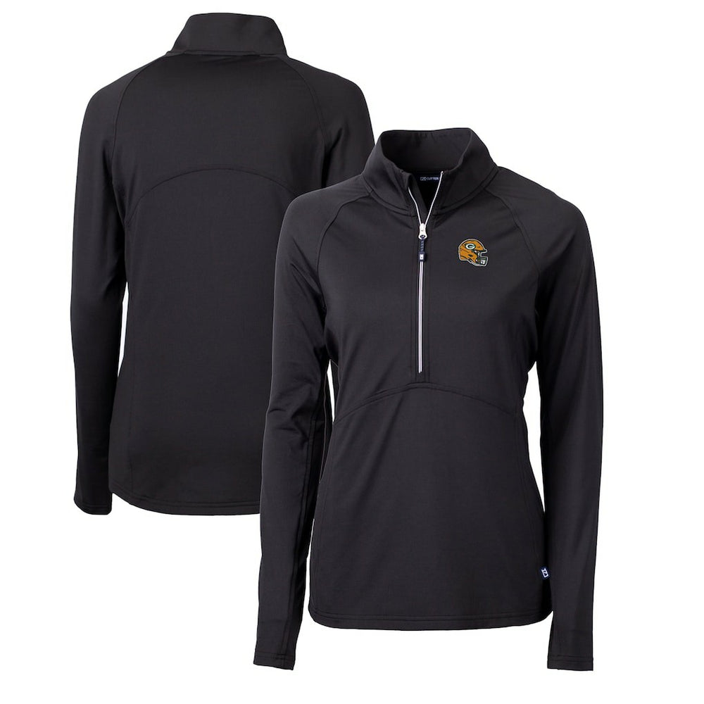 NFL Green Bay Packers Cutter & Buck Women's Helmet Logo Adapt Eco Knit Stretch Recycled Half-Zip Pullover Top