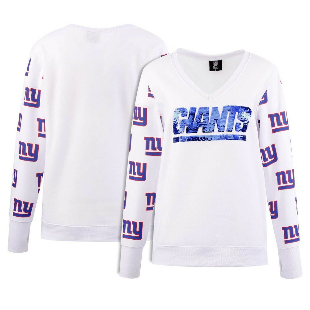 NFL New York Giants Cuce Women's Sequin Fleece V-Neck T-Shirt