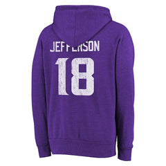 NFL Minnesota Vikings Justin Jefferson Majestic Threads Name & Number Tri-Blend Pullover Hoodie