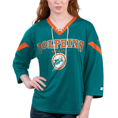 NFL Miami Dolphins Starter Women's Rally Lace-Up 3/4 Sleeve T-Shirt