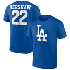 Clayton Kershaw Los Angeles Dodgers Player Icon Name & Number T-Shirt - Royal