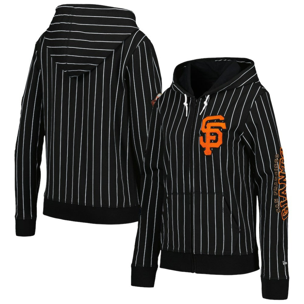 San Francisco Giants Women's Pinstripe Tri-Blend Full-Zip Jacket - Black | New Era