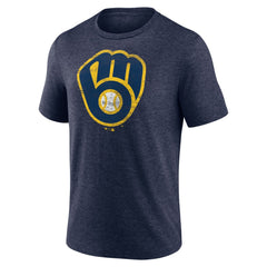 Milwaukee Brewers Official Logo Tri-Blend T-Shirt - Heather Navy