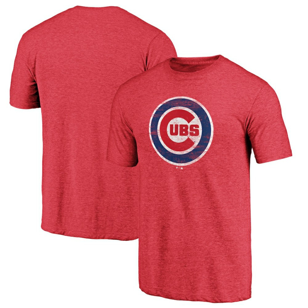 Chicago Cubs Official Logo Tri-Blend T-Shirt - Heather Red