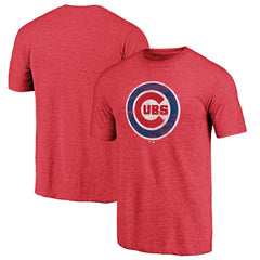 Chicago Cubs Official Logo Tri-Blend T-Shirt - Heather Red