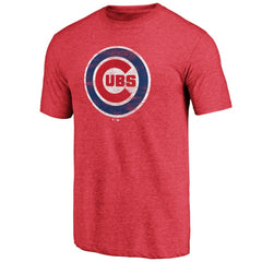 Chicago Cubs Official Logo Tri-Blend T-Shirt - Heather Red