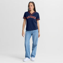 Houston Astros Women's Diva Race Ahead Raglan V-Neck T-Shirt - Navy