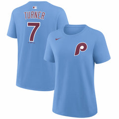 Trea Turner Philadelphia Phillies Women's Name & Number T-Shirt - Light Blue | Nike