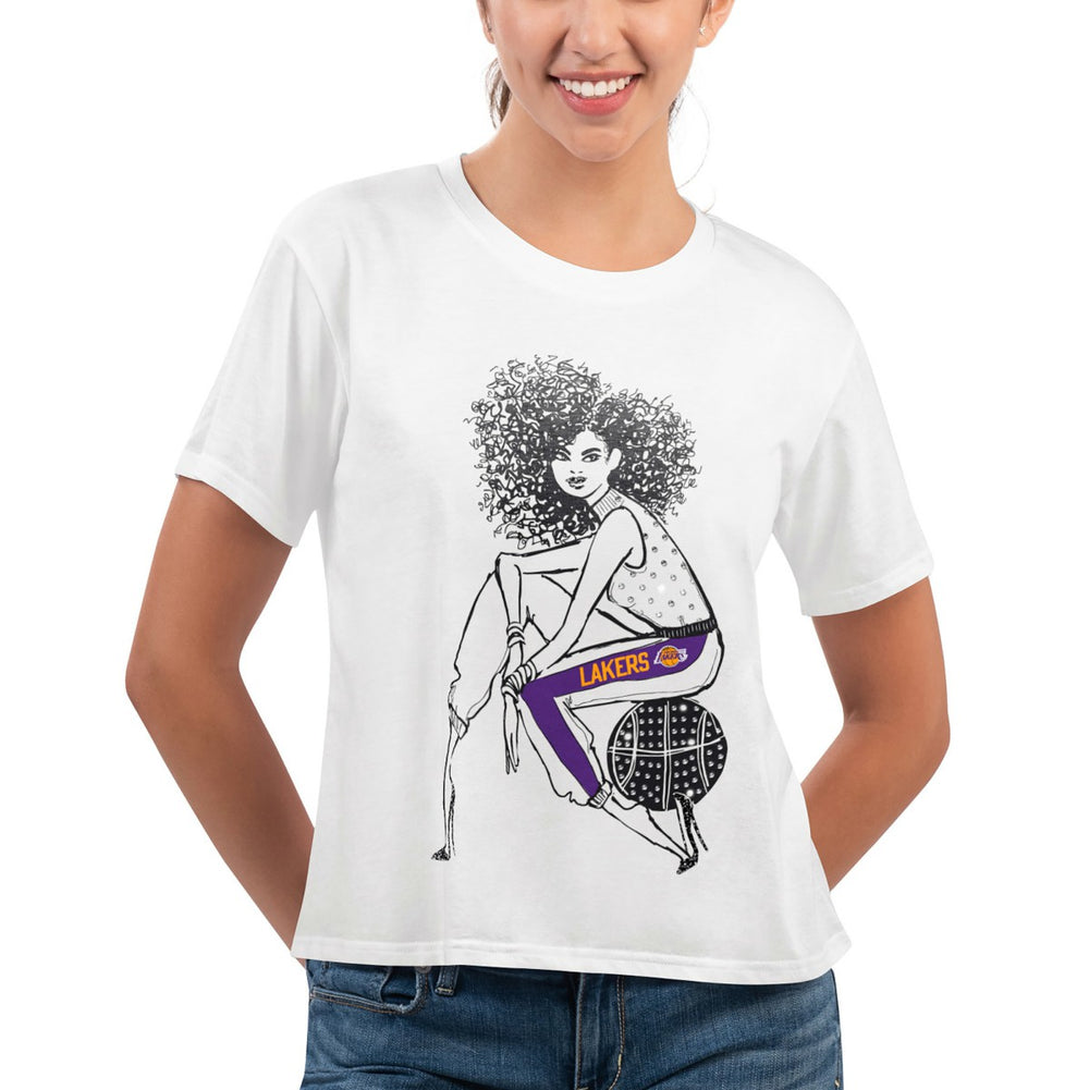 Los Angeles Lakers G-III 4Her by Carl Banks Women's Play the Ball Cropped T-Shirt - White shop