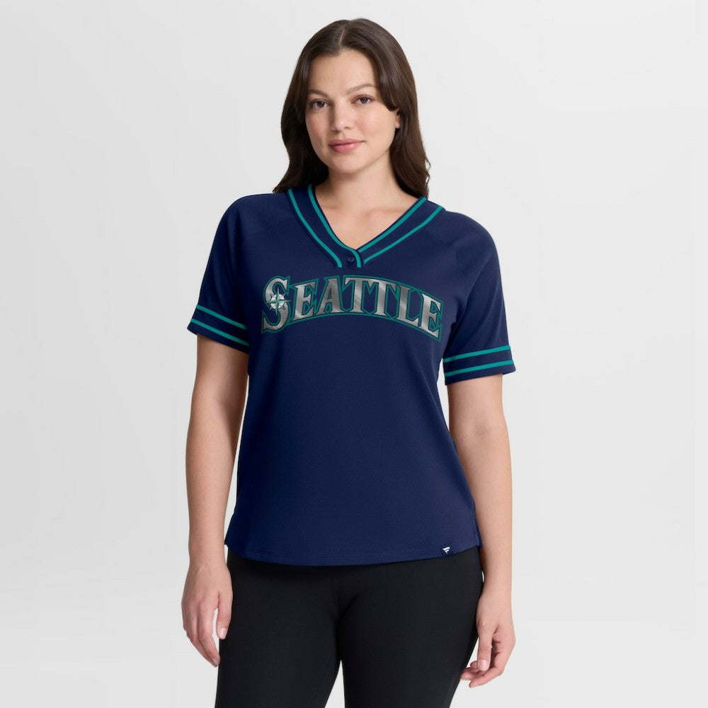 Seattle Mariners Women's Diva Race Ahead Raglan V-Neck T-Shirt - Navy