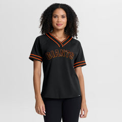 San Francisco Giants Women's Diva Race Ahead Raglan V-Neck T-Shirt - Black