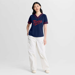 Minnesota Twins Women's Diva Race Ahead Raglan V-Neck T-Shirt - Navy