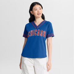 Chicago Cubs Women's Diva Race Ahead Raglan V-Neck T-Shirt - Royal