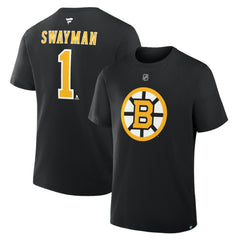 Jeremy Swayman Boston Bruins Fanatics Authentic Stack Name & Number T-Shirt