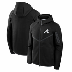Atlanta Braves Tech Fleece Raglan Full-Zip Windrunner Hoodie - Black | Nike