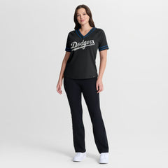Los Angeles Dodgers Women's Diva Race Ahead Raglan V-Neck T-Shirt - Black