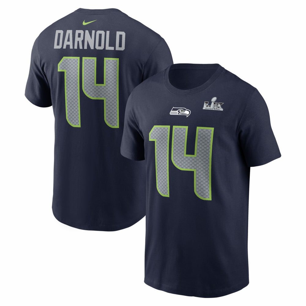 NFL Seattle Seahawks Sam Darnold Super Bowl LX Patch Name & Number T-Shirt