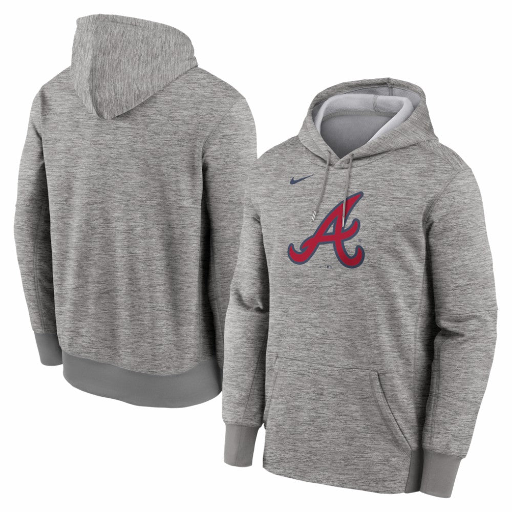Atlanta Braves Primary Logo Therma Hoodie - Heather Gray | Nike