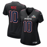 NFL New England Patriots Drake Maye Women's Super Bowl LX Patch Carbon Fashion Game Jersey