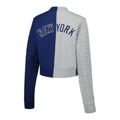 New York Yankees Terez Women's Cropped Button-Up Cardigan - Gray/Navy