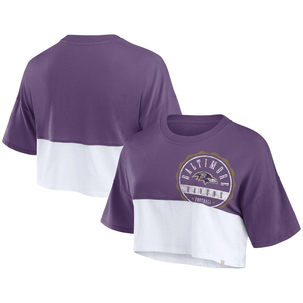 NFL Baltimore Ravens Women's Boxy Color Split Cropped T-Shirt