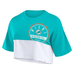 NFL Miami Dolphins Women's Boxy Color Split Cropped T-Shirt