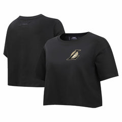 Los Angeles Lakers Pro Standard Women's Holiday Glam Boxy T-Shirt - Black on sale