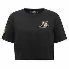 Los Angeles Lakers Pro Standard Women's Holiday Glam Boxy T-Shirt - Black on sale