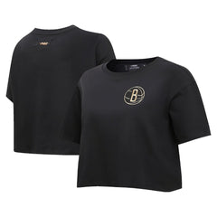 Brooklyn Nets Pro Standard Women's Holiday Glam Boxy T-Shirt - Black online
