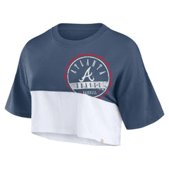 Atlanta Braves Women's Color Split Boxy Cropped T-Shirt - Navy/White
