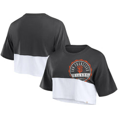 San Francisco Giants Women's Color Split Boxy Cropped T-Shirt - Heather Black/White
