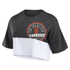 San Francisco Giants Women's Color Split Boxy Cropped T-Shirt - Heather Black/White