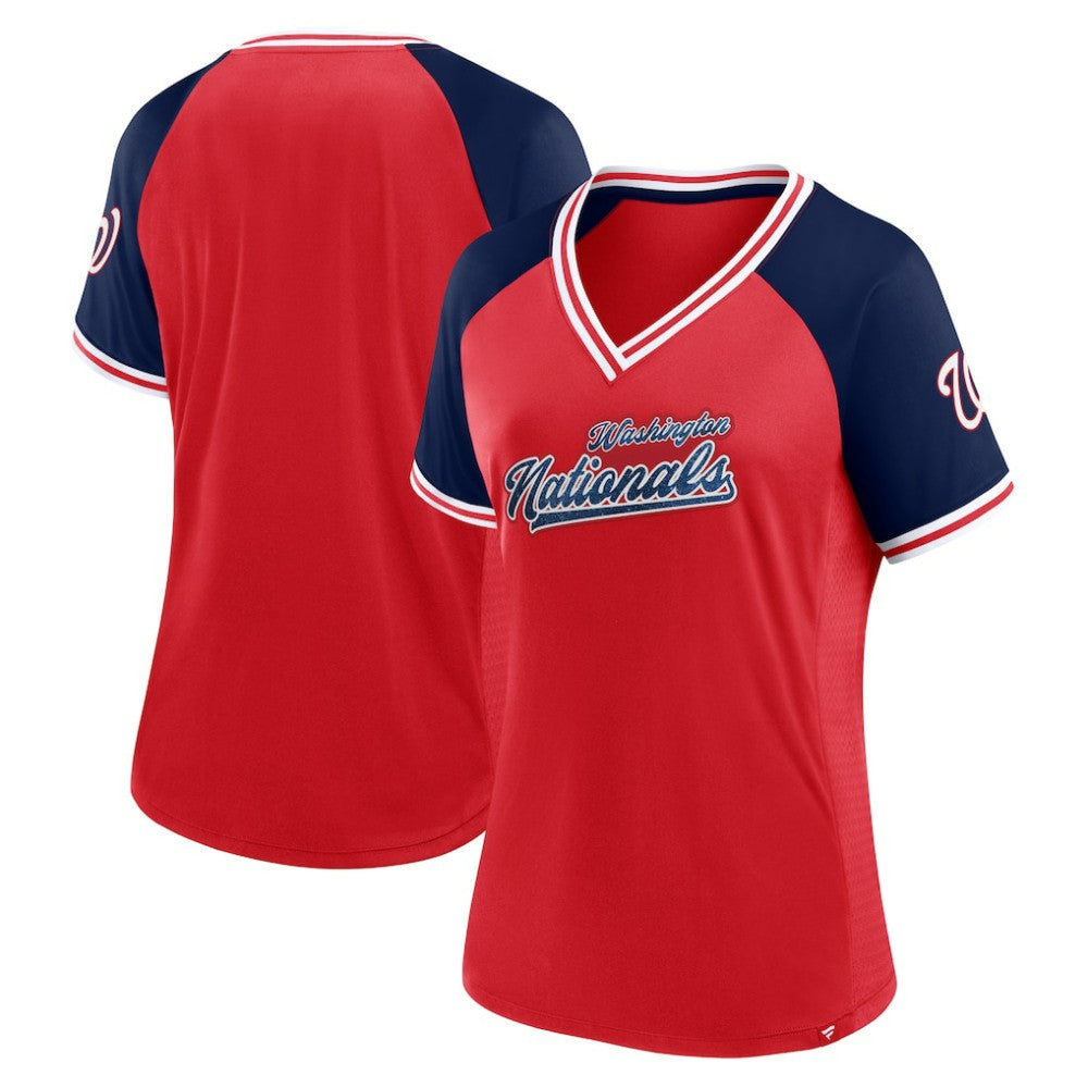 Washington Nationals Women's Glitz & Glam League Diva Raglan V-Neck T-Shirt - Red