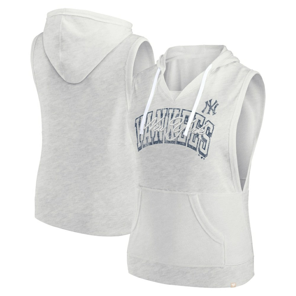 New York Yankees Women's Lounge Script Sleeveless Pullover Hoodie - Ash