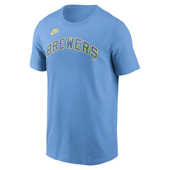 Milwaukee Brewers Cooperstown Collection Wordmark T-Shirt - Powder Blue | Nike