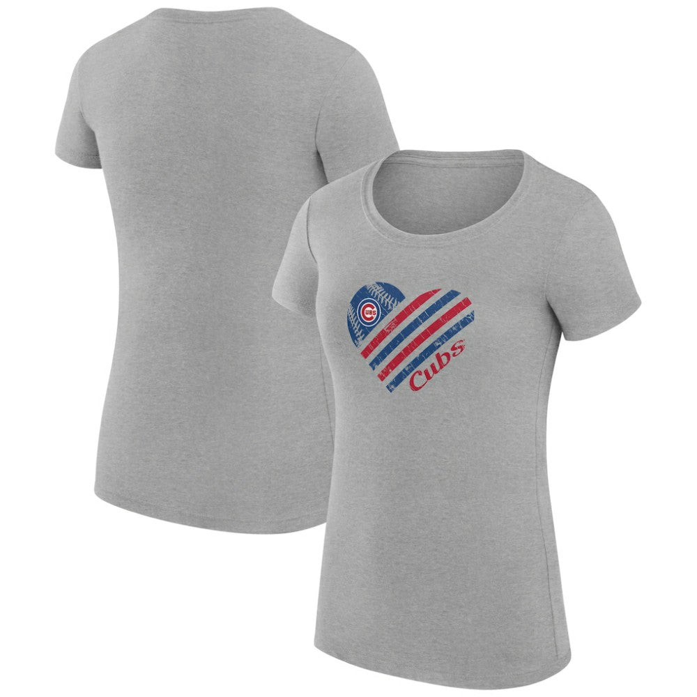 Chicago Cubs G-III 4Her by Carl Banks Women's Super-Slim Fit Lightweight Heart Graphic T-Shirt - Heather Gray