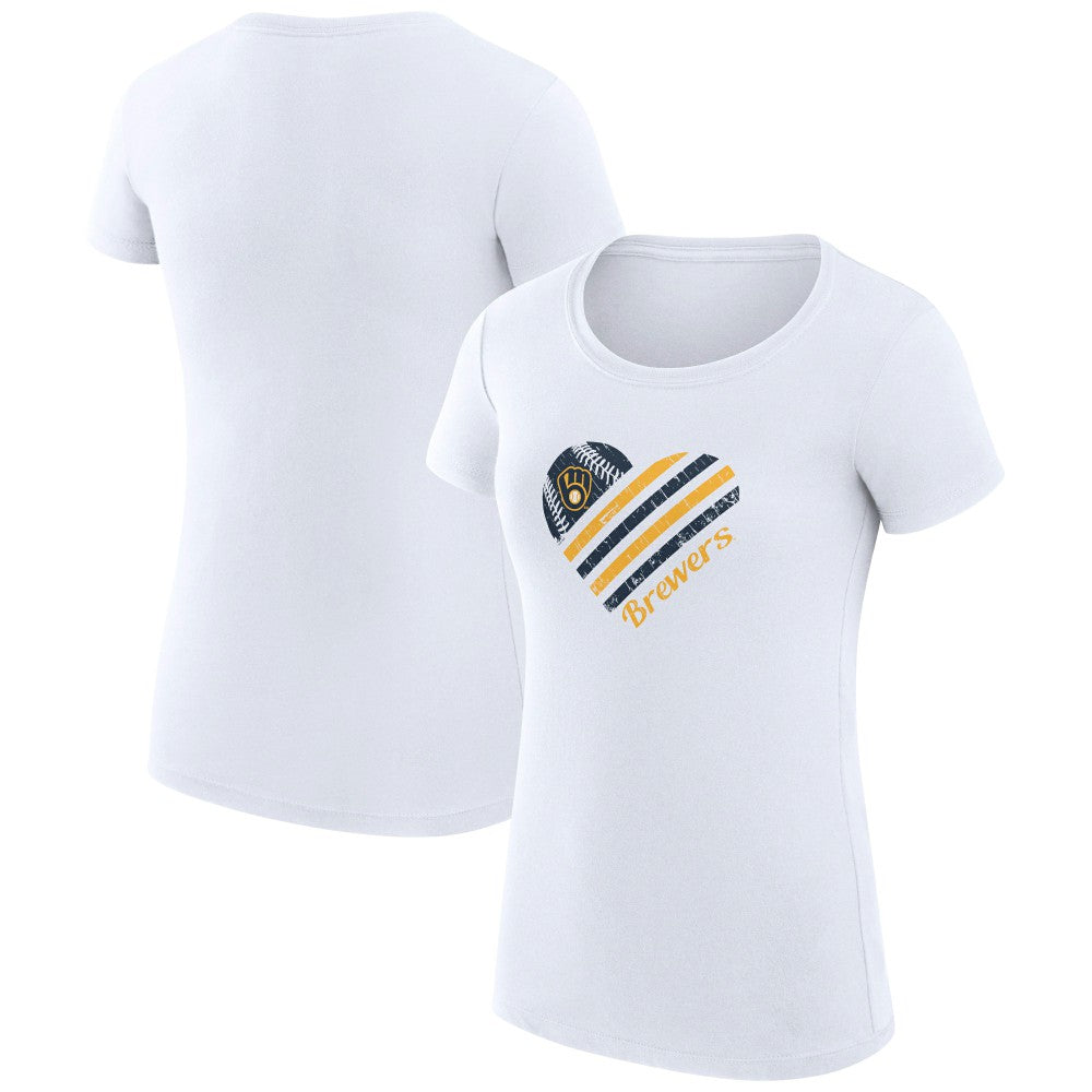 Milwaukee Brewers G-III 4Her by Carl Banks Women's Super-Slim Fit Lightweight Heart Graphic T-Shirt - White