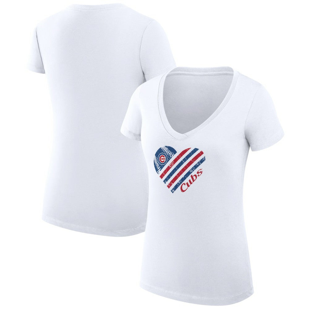 Chicago Cubs G-III 4Her by Carl Banks Women's Super-Slim Fit Lightweight Heart V-Neck T-Shirt - White