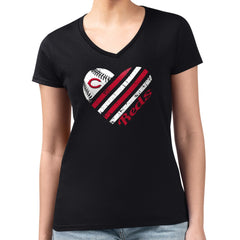 Cincinnati Reds G-III 4Her by Carl Banks Women's Super-Slim Fit Lightweight Heart V-Neck T-Shirt - Black