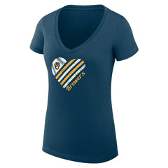 Milwaukee Brewers G-III 4Her by Carl Banks Women's Super-Slim Fit Lightweight Heart V-Neck T-Shirt - Navy