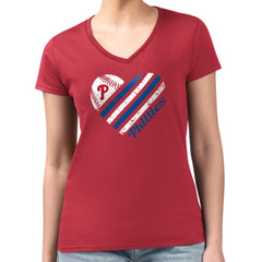 Philadelphia Phillies G-III 4Her by Carl Banks Women's Super-Slim Fit Lightweight Heart V-Neck T-Shirt - Red