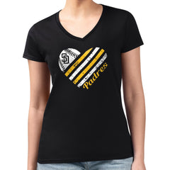 San Diego Padres G-III 4Her by Carl Banks Women's Super-Slim Fit Lightweight Heart V-Neck T-Shirt - Black