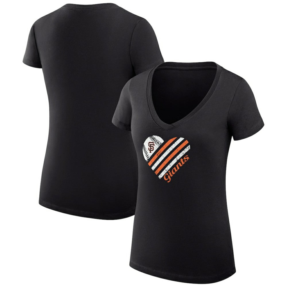 San Francisco Giants G-III 4Her by Carl Banks Women's Super-Slim Fit Lightweight Heart V-Neck T-Shirt - Black