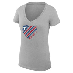 Texas Rangers G-III 4Her by Carl Banks Women's Super-Slim Fit Lightweight Heart V-Neck T-Shirt - Heather Gray